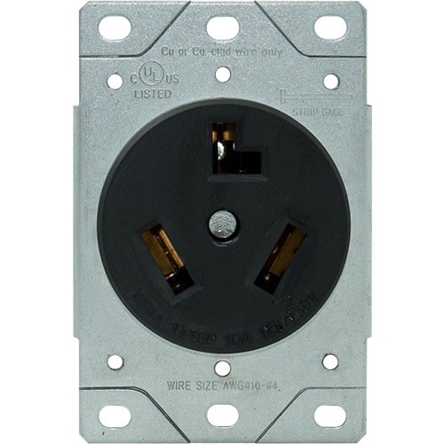 30A, 3-Wire Dryer Receptacle, Flush Mount