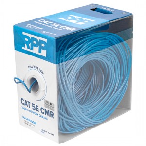 CAT 5E U/UTP 350MHz Solid Riser CMR Cable, 1000 FT Pull Box (Blue) 